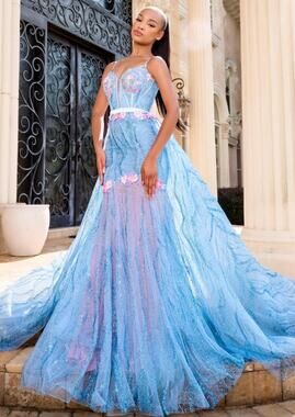 Portia & Scarlett PS24251 Floral Maxi Dress Corset Prom Formal Pageant Ball Gown